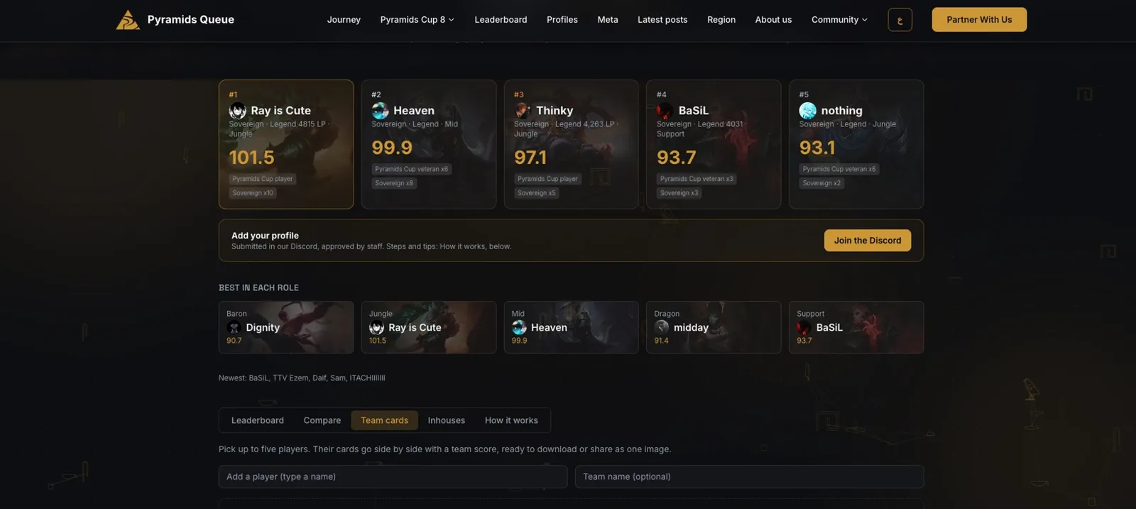 Player profiles on pyramidsqueue.com