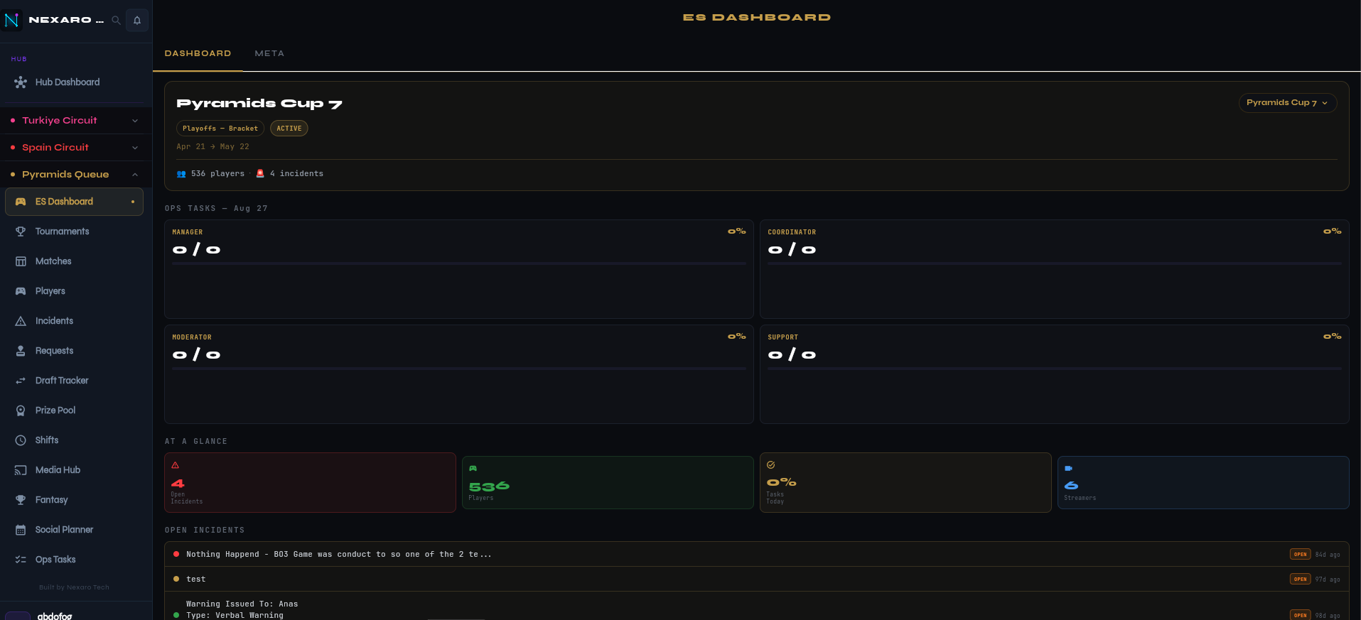 Nexaro Teams OS operations dashboard